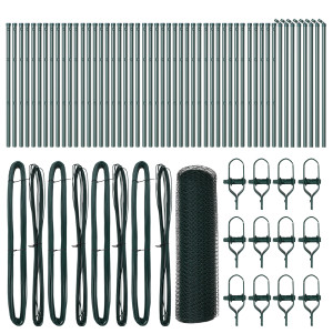 Cerca Hexagonal  Verde 0.5x100 m Acero. Postes de Cerca  13 pcs Verde Ø32 mm 100 cm Acero Galvanizado H