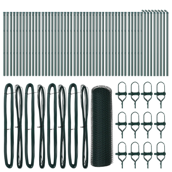 Cerca Hexagonal  Verde 0.5x100 m Acero. Postes de Cerca  13 pcs Verde Ø32 mm 100 cm Acero Galvanizado M 2