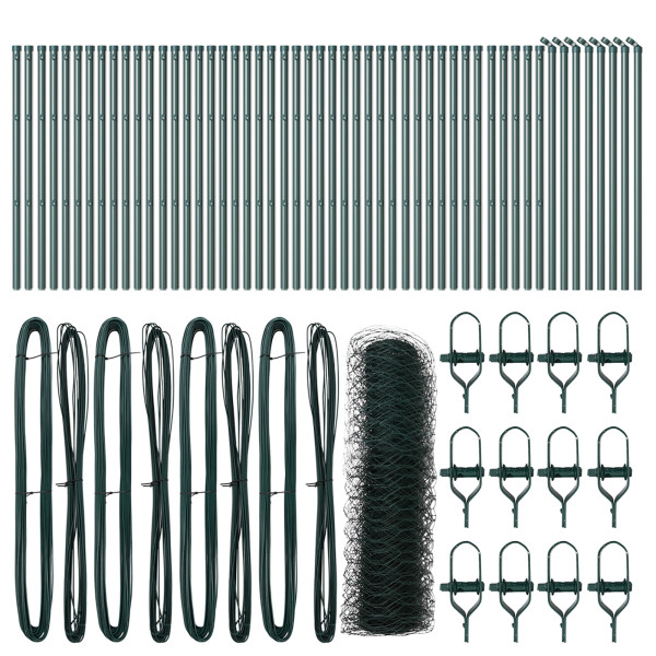 Cerca Verde 0.8x100 m de Acero.  Postes de Cerca 13 pcs Verdes Ø32 mm 120 cm de Acero Galvanizado M 2