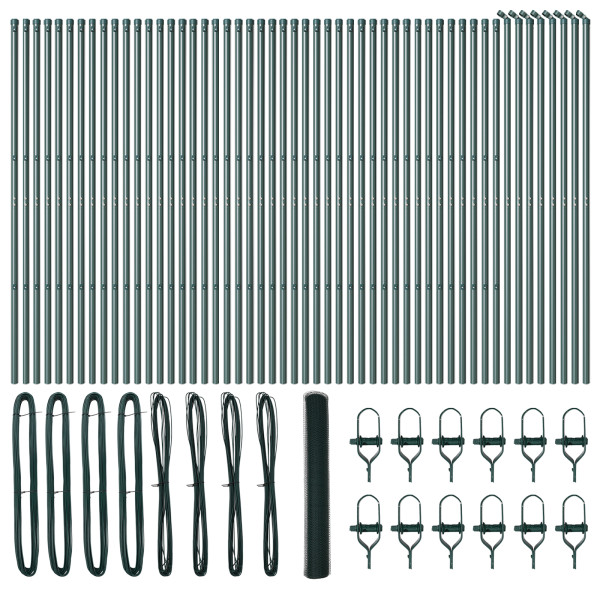 Valla Hexagonal  Verde 1x100 m Acero. Postes de Valla  13 pcs Verde Ø32 mm 150 cm Acero Galvanizado M 2