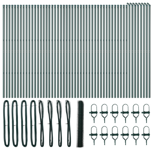 Cerca Hexagonal  Verde 1x100 m Acero. Postes Para Cerca  13 pcs Verde Ø32 mm 150 cm Acero Galvanizado M 2