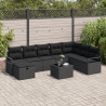 Conjunto de Sofá de Jardim  9 Peças com Almofadas Polyrattan Preto 1