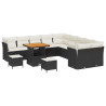 Juego de Sofás de Jardín de 13 Piezas con Cojines Ratán Poliéster Negro Acacia. Set de Comedor de Jardín de 3 Piezas con Cojines 2