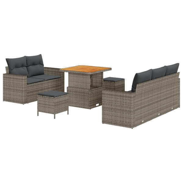 Conjunto de Sofá de Jardín de 8 Piezas con Cojines Gris Ratán Poli Acacia. Conjunto de Comedor de Jardín de 3 Piezas con Cojines M 2