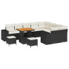 Conjunto de Sofá de Jardín de 12 Piezas con Cojines Negro Ratan Poliéster Acacia. Conjunto de Comedor de Jardín de 3 Piezas con  2