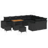 Juego de Sofás de Jardín de 12 Piezas con Cojines Negro Poliratán. Conjunto de Comedor de Jardín de 3 Piezas con Cojines Negro P 2