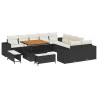 Conjunto de Sofá para Jardim de 13 Peças com Almofadas em Rattan Preto e Acácia 2