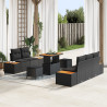 Set de Sofá de Jardín de 8 Piezas con Cojines Ratán Poliéster Negro Acacia.  Set de Comedor de Jardín de 3 Piezas con Cojines Ra 1