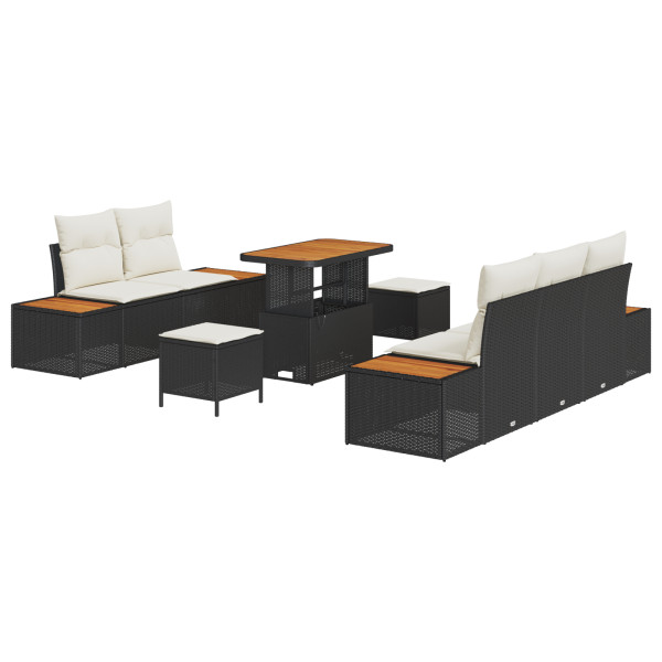 Conjunto de Sofá de Jardim  de 8 Peças com Almofadas Preto Vime Polimérico Acácia M 2