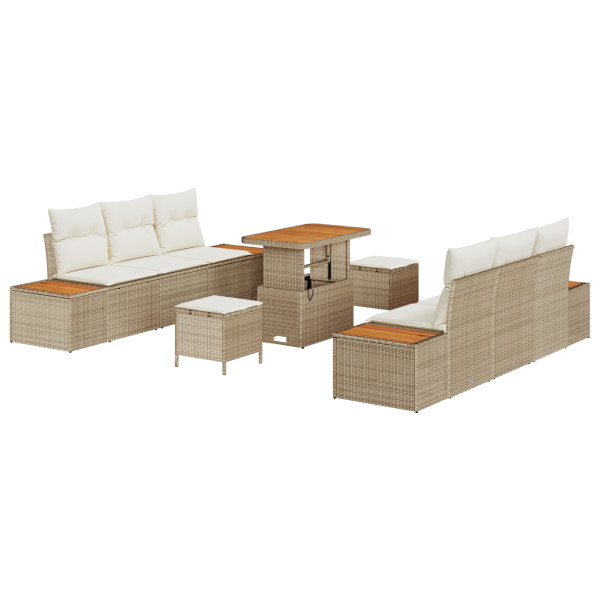 Conjunto de Sofás de Jardim  de 9 peças com Almofadas Bege Rattan M 2