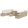 Set de Sofá de Jardín de 11 Piezas con Almohadas Beige Ratán Poliéster Acacia. Set de Comedor de Jardín de 3 Piezas con Almohada 2