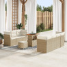 Set de Sofá de Jardín de 10 Piezas con Cojines Beige Rattan Poliéster Acacia. Set de Comedor de Jardín de 3 Piezas con Cojines B 1