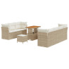 Set de Sofá de Jardín de 10 Piezas con Cojines Beige Rattan Poliéster Acacia. Set de Comedor de Jardín de 3 Piezas con Cojines B 2