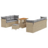 Conjunto de Sofá de Jardim de 10 Peças com Almofadas Bege Vime PE Acácia 2