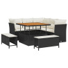 Juego de Sofá de Jardín de 8 Piezas con Cojines Negro Poliratán Acacia. Juego de Comedor de Jardín de 3 Piezas con Cojines Negro 2
