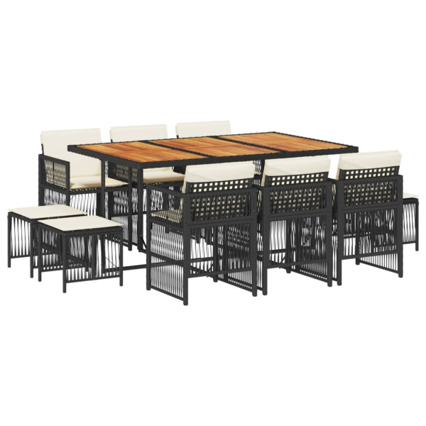 Set de comedor jardín 11 pzas con cojines ratán sintético negro M 2