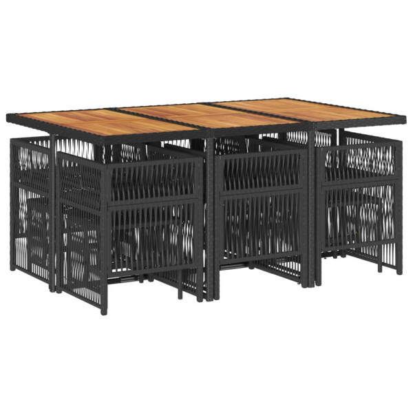 Set de comedor jardín 11 pzas con cojines ratán sintético negro M 3