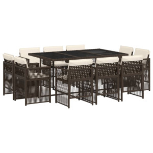 Set comedor de jardín 11 pzas y cojines ratán sintético marrón H