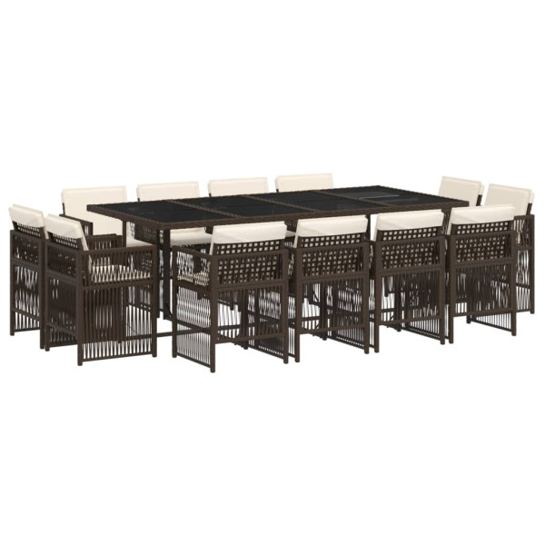 Set muebles de jardín 13 pzas y cojines ratán sintético marrón M 2