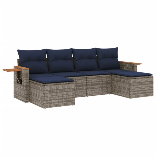 Set de sofás de jardín 6 pzas con cojines ratán sintético gris M 2