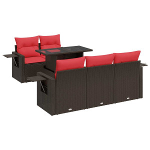 Set sofás jardín y cojines 6 pzas ratán sintético acacia gris H