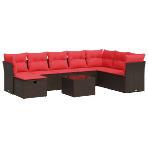 9 pcs conjunto sofás p/ jardim c/ almofadões vime PE castanho H