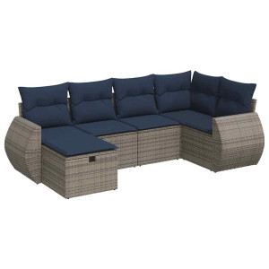 6 pcs conjunto sofás de jardim com almofadões vime cinzento H