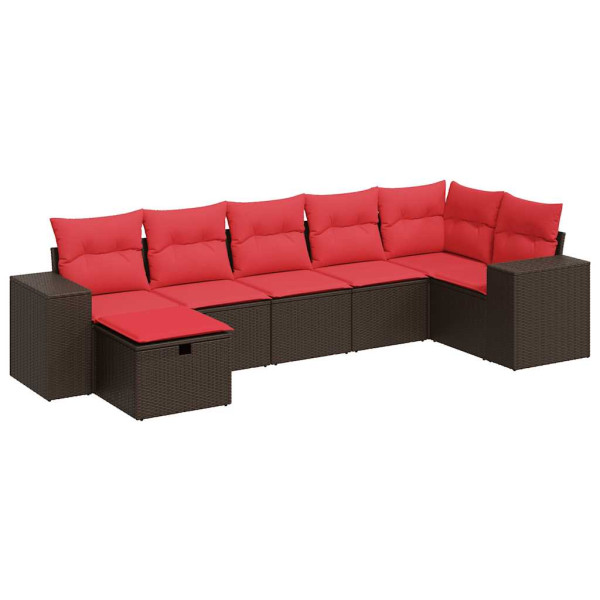 7 pcs conjunto de sofás jardim c/ almofadões vime PE castanho M 2