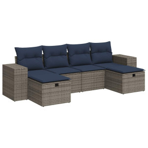 Set de muebles de jardín 6 pzas y cojines ratán sintético gris H