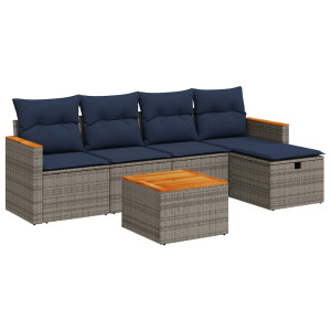 6 pcs conjunto sofás de jardim com almofadões vime cinzento H