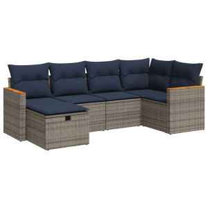 6 pcs conjunto sofás de jardim com almofadões vime cinzento H