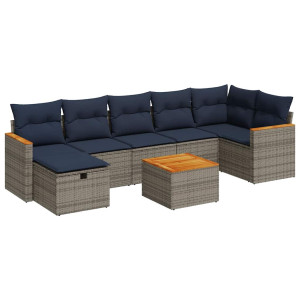 Set de sofás de jardín y cojines 8 piezas ratán sintético gris H