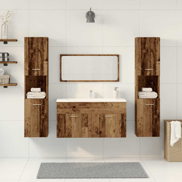 Juego de muebles de baño 4 piezas madera ingeniería envejecida M 3
