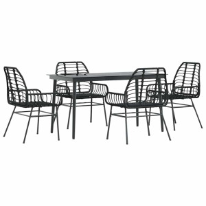Juego de comedor jardín 5 piezas ratán sintético vidrio negro H