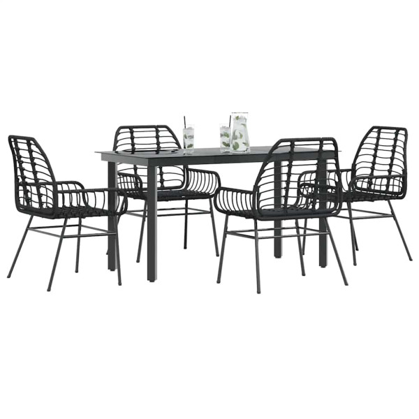 Juego de comedor jardín 5 piezas ratán sintético vidrio negro D