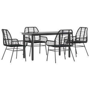 Juego de comedor jardín 5 piezas ratán sintético vidrio negro H