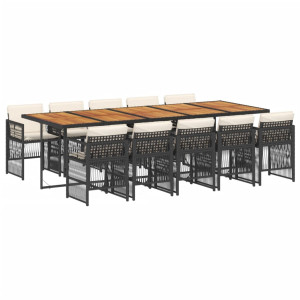 Set de comedor jardín 11 pzas con cojines ratán sintético negro H