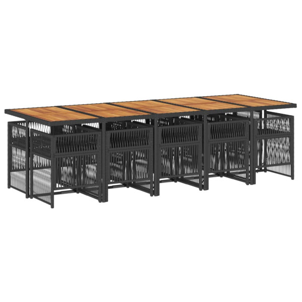 11 pcs conjunto de jantar p/ jardim c/ almofadões vime PE preto M 3