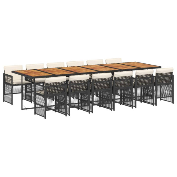 13 pcs conjunto de jantar p/jardim com almofadões vime PE preto M 2