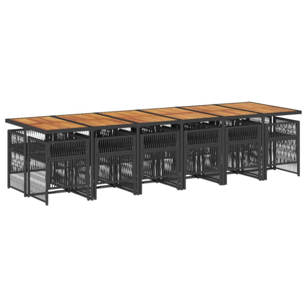 13 pcs conjunto de jantar p/jardim com almofadões vime PE preto M 3