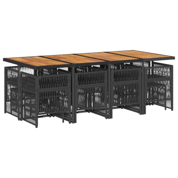 Set comedor de jardín con cojines 13 pzas ratán sintético negro M 3