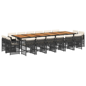 17 pcs conjunto de jantar p/ jardim c/ almofadões vime PE preto H