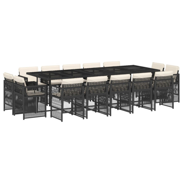 Set comedor de jardín con cojines 15 pzas ratán sintético negro M 2