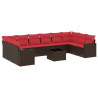 11 pcs conjunto sofás de jardim c/ almofadões vime PE castanho 2