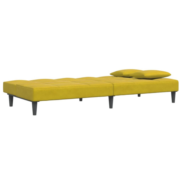 Sofá-cama 2 lugares c/ apoio de pés veludo amarelo M 5
