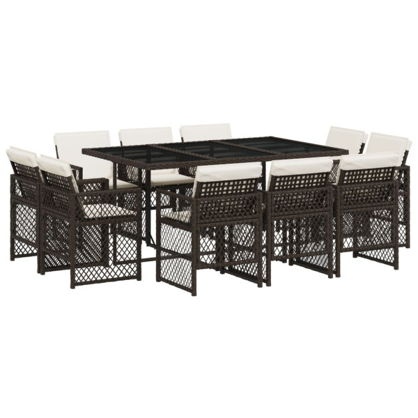 Set comedor de jardín 11 pzas y cojines ratán sintético marrón M 2