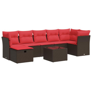 Set sofás de jardín 8 piezas y cojines ratán sintético marrón H
