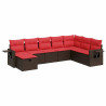 Set sofás de jardín 8 piezas y cojines ratán sintético marrón 2