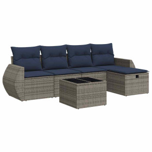 Set de muebles de jardín 6 pzas y cojines ratán sintético gris H