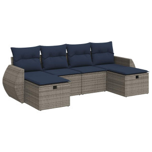 Set de muebles de jardín 6 pzas y cojines ratán sintético gris H
